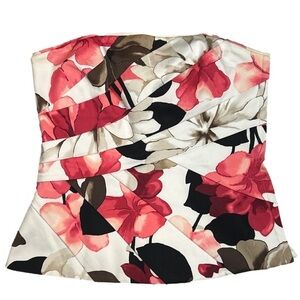 White House Black Market Women's Strapless Boned Floral Top, Size 4
